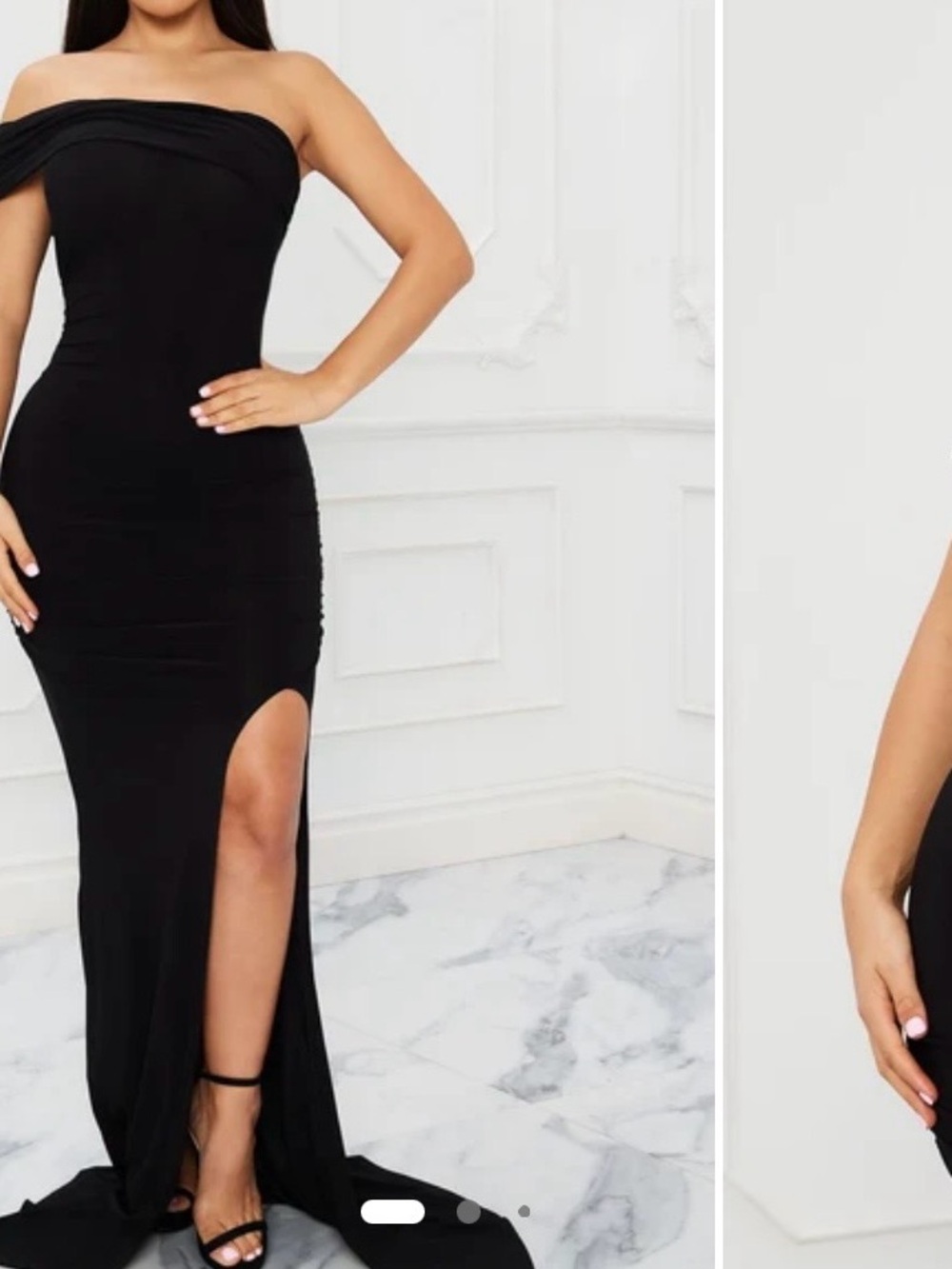 Fashion Nova Black One-Shoulder Evening Gown with Side Slit